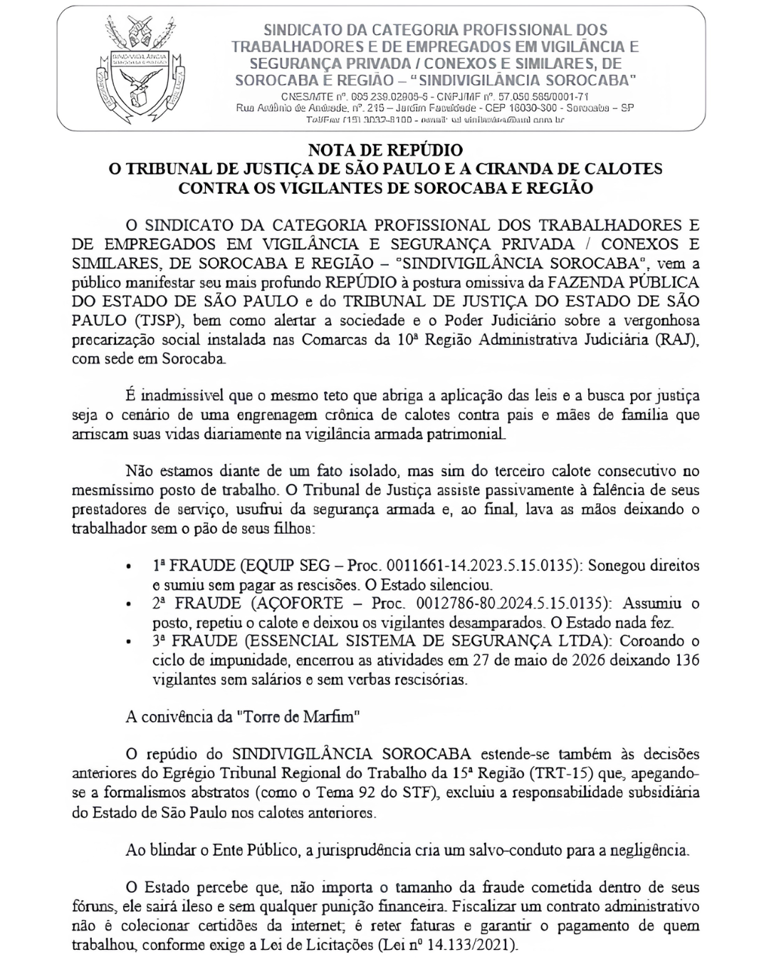 NOTA DE REPÚDIO